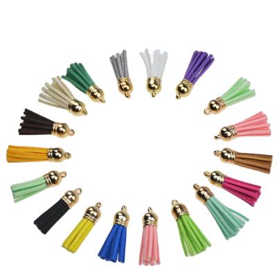 China DIY Handmade Mobile Phone Tassel For Key Chain Gold Silver Hat Colored Mini Korean Suede Leather Tassel For Bag for sale