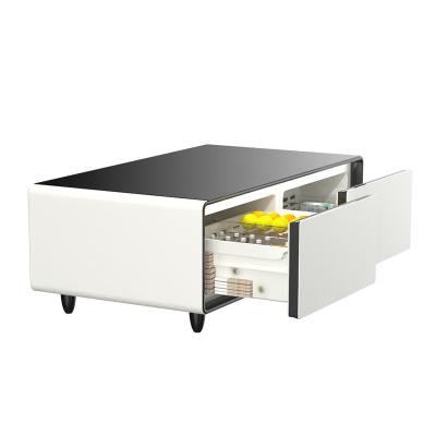 China (Other) Ebri adjustable coffee table with built in fridge, speakers, outlets, LED light, and smart furniture metal fridge table for sale