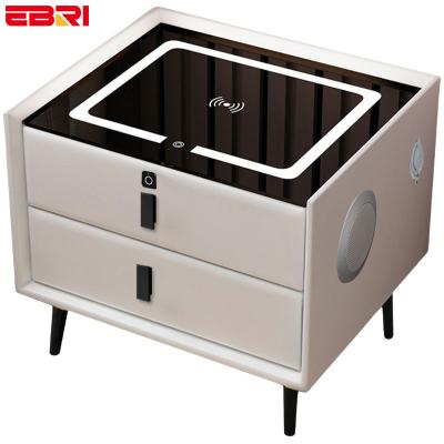 China OEM Nordic Convertible Side Table 2 Drawers Black Bedside Table Lamp For Bedroom Bedside Smart Solid Wood Table for sale