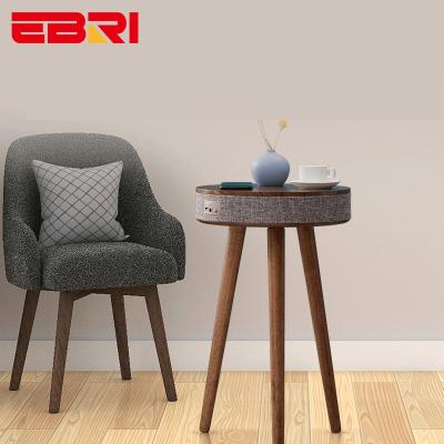 China BT-Ebri Brown Oak Round Shape Convertible Top Selling Smart Wooden Coffee Table Speaker With QI Wireless Charging for sale