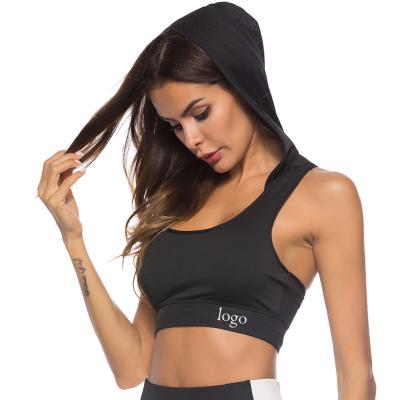 China Custom Logo Solid Color Yoga Bra Breathable For Women Gym Hooded Outdoor Running Crop Workout Sleeveless Tops Shirts And Tank Top for sale