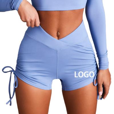 China Solid Antibacterial Custom Color Trainer Waist Logo Tight Yoga Pants Gaiters High Waist Fitness Shorts Sports Shorts Gym Lifting Equipment for sale