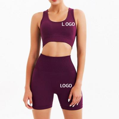 China Breathable Gym Fitness Sets Solid Color Patchwork Panty Suit Sleeveless Seamless Gym Crop Top Casual Yoga Sports Suit Two Piece Set for sale