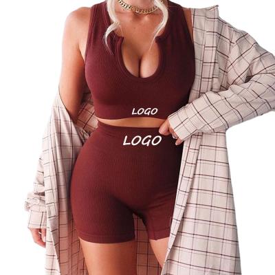 China Breathable Custom Logo Yoga Gym Set Fitness Sportswear U Neck High Waist Yoga Wear Shorts Leggings Joggers Two Piece Yoga Set High Quality for sale