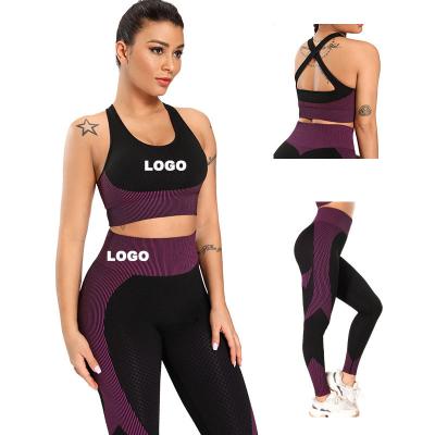 China Breathable Custom Logo Women Yoga Suits Seamless Workout Set Female Leggings Yoga Slow Down Beauty Cross Two Piece Jogging Tracksuit for sale