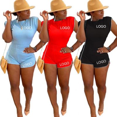 China QUICK DRY Custom Fashionable Round Neck Two Piece Set Bodycon Women Logo Sportswear Skinny Short Skinny Jogging Bodycon Set For Woman for sale