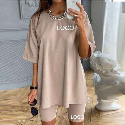 China Anti-Static Custom Logo Summer Women Shorts Set Casual Oversized 2 Piece T-Shirt Tops Loose Biker Shorts Sports Tracksuits Workout Se for sale