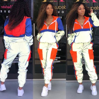 China Ladies Workable Jacket Spring Reflective Sweat Suits Sets Zipper Hoodies Suit Woman 2 Piece Pant Set Fitness Training Suit for sale