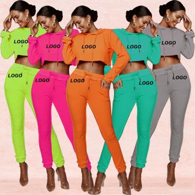 China Breathable 2 Piece Set Women's Custom Logo Crop Top Sweater Suits Fashion Hoodie Two Pieces Street Wear Casual Autumn Jogging Activewear Suits for sale