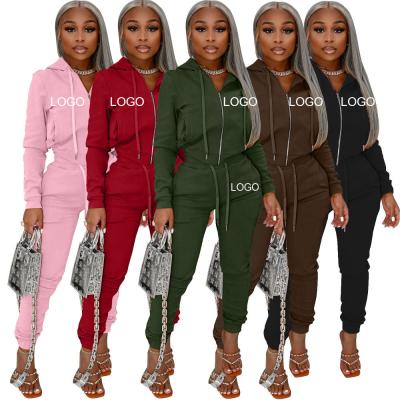 China New Fashion QUICK DRY Autumn 2 Piece Set Women Plain Full Zip Up Hoodie Set Custom Outdoor Sweatsuit Women Set Tracksuit for sale