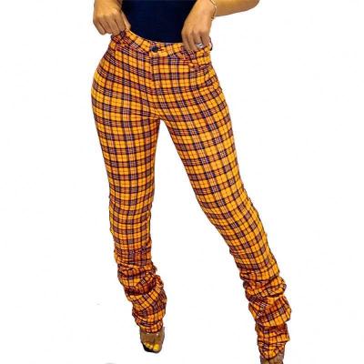 China Women Breathable Pants Pleated Hip Lift Ladies Lounge Pants High Waist Wholesale Fashion Street Style Print Plaid Slim Trousers for sale