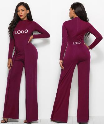 China Newest QUICK DRY winter knitted loungewear long sleeve high round neck pure color high waist pants wide leg slit slack overalls for sale