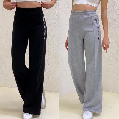 China Anti-Wrinkle Fashion Street Wear Casual High Waist Print Pencil Pants Gym Black Trousers Women Sweater Cotton Trousers for sale