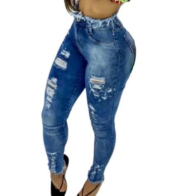 China 2022 Wholesale New Arrival High Waist Pencil Breathable High Pants Casual Ripped Girl Jeans Pants For Women for sale