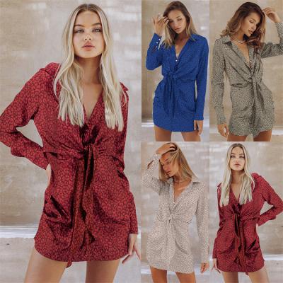 China Wholesale Anti-Static Printing Casual Long Sleeve Bandage Dress Girls Red Shirt Dresses for sale