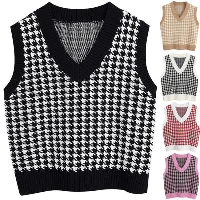 China Autumn Knitted Sweater Vest Hot Selling Anti-wrinkle Houndstooth Plaid Vest Vest Vest Women's Vest Sleeveless Vest for sale