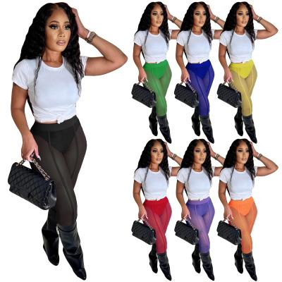 China Z-09 2022 summer high waist QUICK DRY fashion sexy pants women see through tights sheer mesh leggings pants for sale