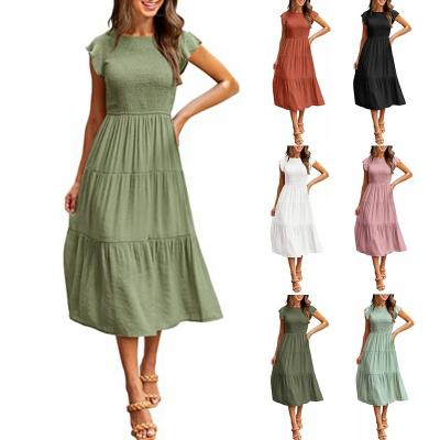 China Women's Fashion Explosions Breathable Sleeve Layered Swing Short Sleeve Dress Embroidered Casual Dresses for sale