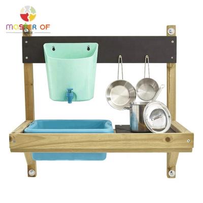 China 3-60 Year Old Kids Wooden Mud Kitchen Outdoor Play With Running Faucet W10C781 for sale