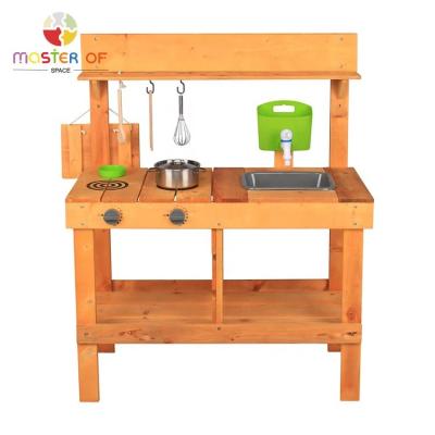 China Cheap 3-60 Years Old Pretend Toys Outdoor Kitchen Wooden Mud Cooking Game Set For Children W10C779 for sale