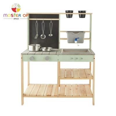 China 3-60 years old kids outdoor wooden mud kitchen running water play set with accessory W10C771 for sale