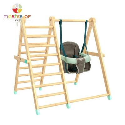 China 3 Years+ Montessori Indoor Playground Kids Climbing Wooden Frame With Swing W01D176 for sale