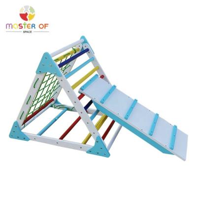 China Indoor Wooden Frame Triangle 3 Years+ Kids Climbing Triple Climber With Ramp W01D175 for sale