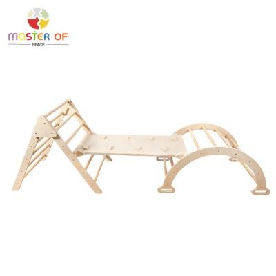 China 3 Years+ Montessori Activity Gym 3 in 1 Wooden Triangle Climbing Toys with Ramp W01F052 for sale