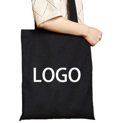 China Custom Printed Black Handled Tote Shopping Cotton Canvas Bag Logo Shopper Bag Reusable Multi Size Wholesale for sale