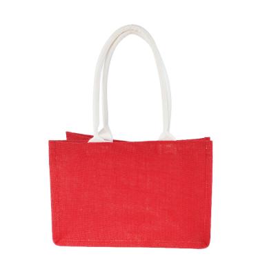 China Custom Logo Color Handled Grocery Tote Bags Jute Eco Friendly Reusable Shopping Bag for sale