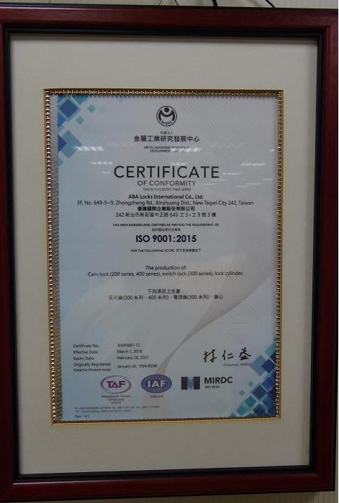 ISO9001 - ABA LOCKS INTERNATIONAL CO., LTD.