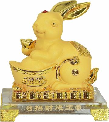 China Europe Feng Shui Chinese Zodiac Rabbit Bunny Year Golden Resin Collectible Figurines for sale