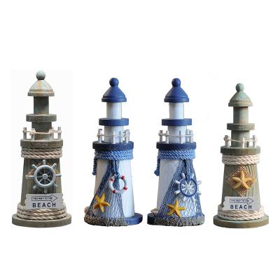 China Wholesale New Resin Factory Europe Wooden Ocean Lighthouse Mediterranean Style Watchtower for sale