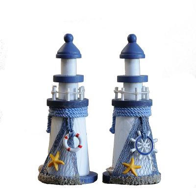 China Wholesale New Resin Factory Europe Wooden Ocean Lighthouse Mediterranean Style Watchtower for sale