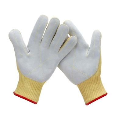 China Safety Work Kitchen Gloves With Heep Pigskin Fire Resistant Aramid Material Knitted Leather Palm Coating Cut Resistance Gloves for sale