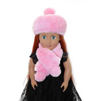 China New Arrival Handmade Doll Accessories Fashion Faux Fur Hat And Scarf For 18