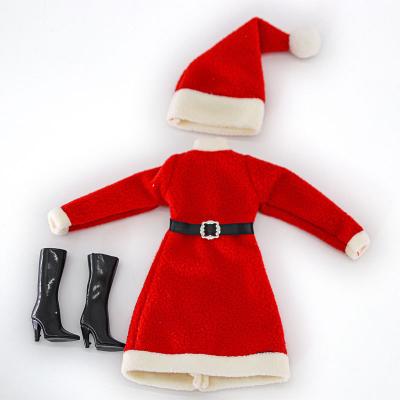 China Toy Christmas Santa Claus barbie doll outfit soft dress clothes and hat for 11.5 inch barbie dolls for sale