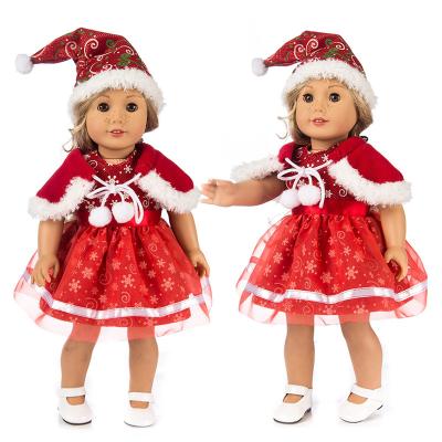 China Handmade 18 Inch Christmas Dress Outfit Shawl And Hat Fits Doll Clothes For 18 Inch Doll American Girl Doll for sale