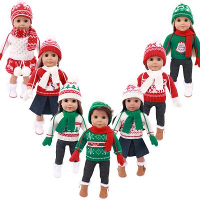 China New Arrival 2021 Handmade Christmas Doll Clothes 4 Piece Christmas Outfits For 18 Inch Doll American Girl Doll for sale