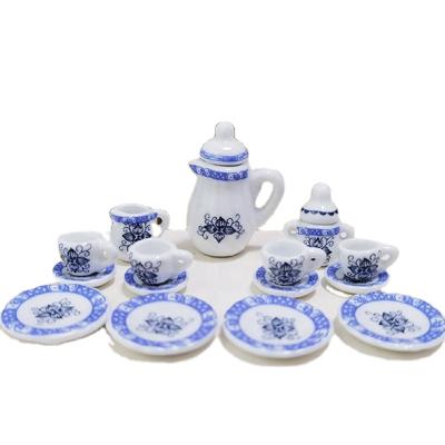 China Toy Dollhouse Kitchen Ware Miniature Soft Ceramic Tea Sets 15 Pieces For 1/12 Scale Dollhouse for sale