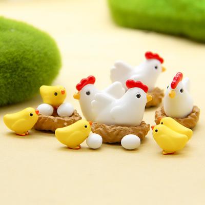 China Family Soft Embellishments Chicken Miniature 3D Toy Novelty Hen, Baby Chicks and Tiny Eggs with Bird Nests for Fairy Gardens for sale