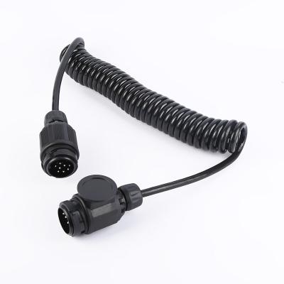 China Trailer Truck Used 7 Pole PU Coil 13 Pin Spiral Trailer Adapter Plug With Spring Cable for sale