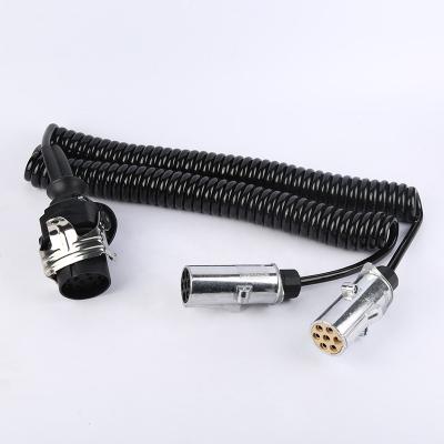 China Trailer Truck Used 15 Pole Plug 2 To Metal Sockets Connector 7 Pole Spiral PU Cable For Tractor for sale