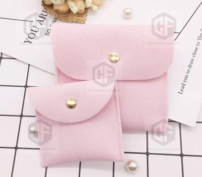 China Hot Custom Logo Gift Double Velvet Jewelry Pouch Button Closure Envelope for sale