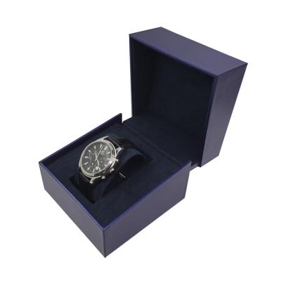 China Blue Luxury Plastic Leatherette Paper Structure Watch Packaging Box And Watch Boxes Custom Logo for sale