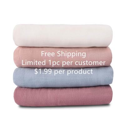 China 1.99 dollar promotion anti-pilling baby blanket stock free shipping single color muslin baby wrap blanket for sale