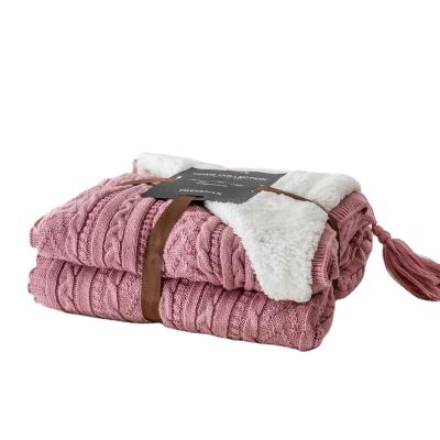 China Jacquard Double Layered Blanket Classic Acrylic Knit Cozy Polyester Faux Lambs Wool Sherpa Backing Plush Throw Blanket for sale