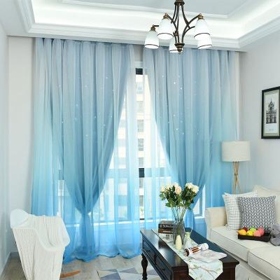 China Blue Blackout i@home Gradient Double Layer Window Curtains For Living Room Blackout Polyester for sale