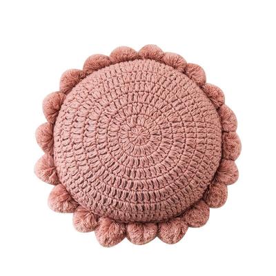 China i@home Luxury Anti-Static Spray Round Shape Pompom Pillows Case For Sofa Decoration With Filling for sale