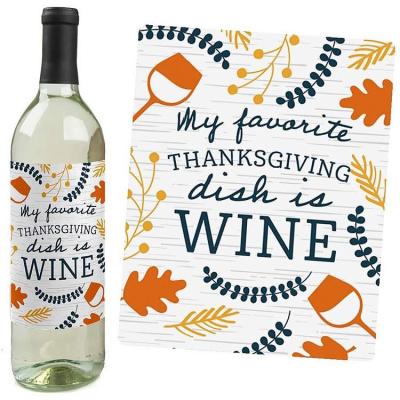 Cina Waterproof Custom Design Happy Thanksgiving Party Decorations Wine Bottle Label Stickers in vendita